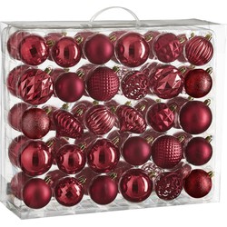 House of Seasons Kerstballen Set - 60 Stuks - Ø7 cm - Onbreekbaar - Donkerrood