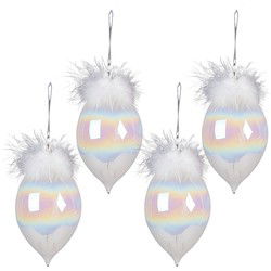 Clayre & Eef Kerstbal Set van 4  Ø 8 cm Wit Glas Kerstboomversiering