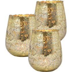 G. Wurm Windlicht - 3x - champagne goud - 12 x 15 x 12 cm - glas - Waxinelichtjeshouders