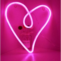 Groenovatie LED Neon Wandlamp "Hartje", Op Batterijen en USB, 28x20x2cm, Roze