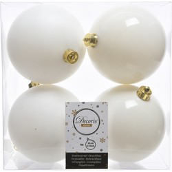 Decoris Kerstballen - 4x st - wol wit - 10 cm - kunststof - Kerstbal