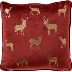 Geen merk DEER - Kussenhoes 45x45 cm - velvet - kerst - Biking Red - rood - Dutch Decor kerst collectie