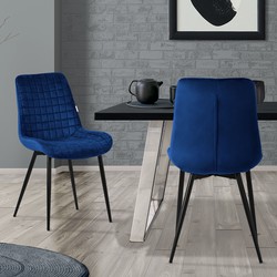Eetkamerstoel set van 2 donkerblauw met fluwelen bekleding en stalen poten Keukenstoel met rugleuning ML design