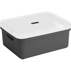 Sunware opbergbox/mand 24 liter antraciet grijs kunststof met transparante deksel - Opbergbox