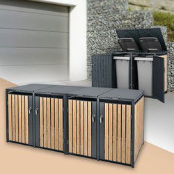4-bins afvalbak tot 240L 264x80x116,3 cm gemaakt van staal in larikslook ML design