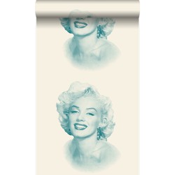 Origin Wallcoverings behang Marilyn Monroe wit en turquoise - 53 cm x 10,05 m - 326349