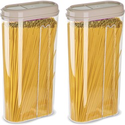 Plasticforte Voedselcontainer strooibus - 2x - beige - 2350 ml - kunststof - voorraadpot - Voorraadpot