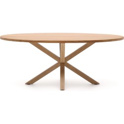 Kave Home - Argo ovale tafel van massief acaciahout en stalen poten met houteffect Ø 200 x 100 cm