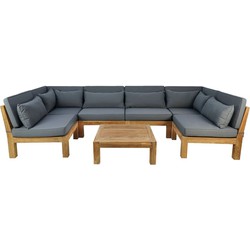 HSM Collection-Tuin Lounge Set Aruba 7 Delig-168x336x64-Naturel/Donker Grijs-Teak/Stof