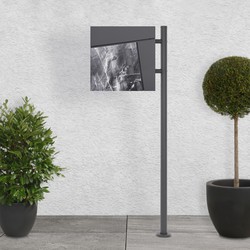 Staande brievenbus met krantenvak 37x36,5x11 cm antraciet/zwart marmerlook gemaakt van staal ML design, modern asymmetrisch ontwerp, stahoogte 120 cm antraciet