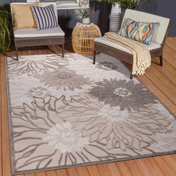 Tapijtenloods Binnen en Buiten Vloerkleed Floral Outdoor Laagpolig Tapijt Creme- 140x200 CM