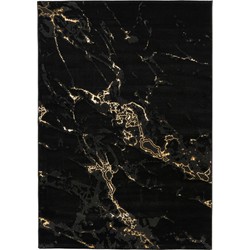 Tapijtenloods Fashion Marmer - Laagpolig Vloerkleed - Design Tapijt - Zwart Goud- 200x290 CM