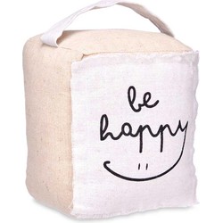 Giftdecor Deurstopper - 1 kilo - beige - canvas - Be happy -A 14,5 x 16 x 19 cm - Deurstoppers