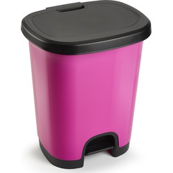 Plasticforte vuilvisbak Pedaalemmer - roze/zwart - 18 liter - 33 x 28 x 40 cm - kunststof - afval - Pedaalemmers