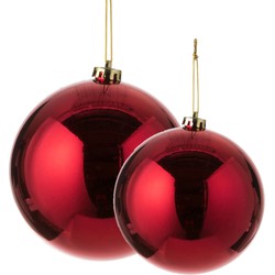 Grote kerstballen 2x stuks rood 15 en 20 cm kunststof - Kerstbal