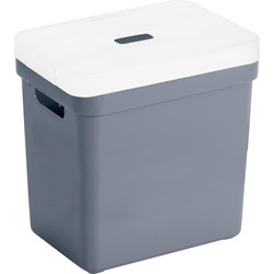 Opbergboxen/opbergmanden donkerblauw van 25 liter kunststof met transparante deksel - Opbergbox