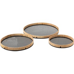 J-line - Set Van 3 Plateaus Rond Metaal/rotan Zwart/naturel - 50x50x4cm