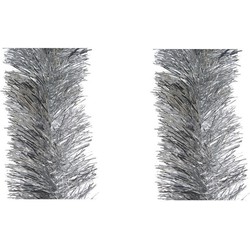 2x stuks kerst lametta guirlandes zilver 10 cm breed x 270 cm kerstboom versiering/decoratie - Kerstslingers