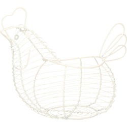 Cosy & Trendy Eiermand - kip vorm - wit - metaal - 15 x 32 x 25 cm - draadmand/eierhouder - Eierdopjes