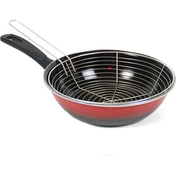 Emaille friteuse/frituurpan voor alle hittebronnen rood 26 cm - Frituurpannen