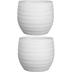 Floran Bloempot - 2x - wit - mat - relief - keramiek - 17,5 x 17 cm - Plantenpotten