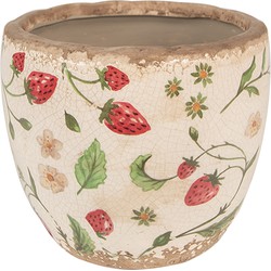 Clayre & Eef Bloempot  Ø 13x11 cm Beige Rood Keramiek Aardbeien