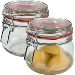 Weckpot/inmaakpot - 2x - glas - 500 ml - beugelsluiting - transparant - Weckpotten