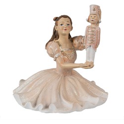 Clayre & Eef Beeld Ballerina 13 cm Roze Polyresin Kerstdecoratie