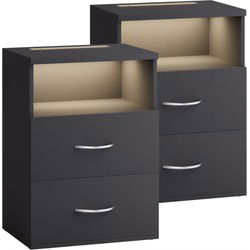 Nachtkastje Jamie LED-verlichting Set van 2 Antraciet 55x40x28cm