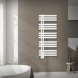 LuxeBath badkamer radiator Ijzer EM 500x1200 mm wit middenaansluiting met aansluitset thermostaat universeel hoek en rechtdoor, design radiator handdoekwarmer handdoekdroger handdoekradiator