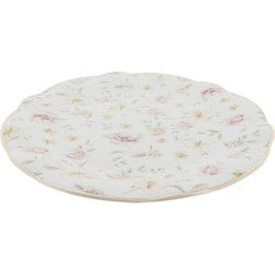 Clayre & Eef Dinerbord  Ø 26 cm Wit Roze Porselein Rond Bloemen Eetbord