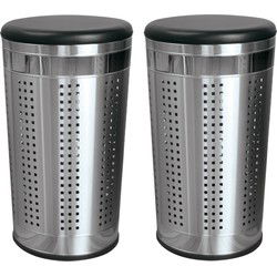 MSV Wasmand Dubai- 2x - rvs metaal - zwarte deksel - 46 liter compartiment - 35 x 60 cm - Wasmanden