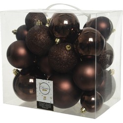 Decoris Kerstballen - 26x st - donkerbruin - 6-8-10 cm - kunststof - Kerstbal