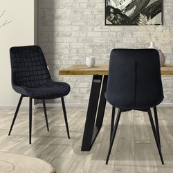Eetkamerstoel set van 2 zwart met fluwelen bekleding en stalen poten Keukenstoel met rugleuning ML design