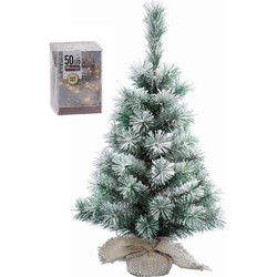 Kunst kerstboom - besneeuwd - H60 cm - met lampjes - warm wit - Kunstkerstboom