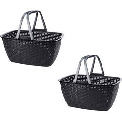 Wasmand - 2x - antraciet grijs -hengsel - 27 liter - 43 x 30 cm - kunststof - Wasmanden