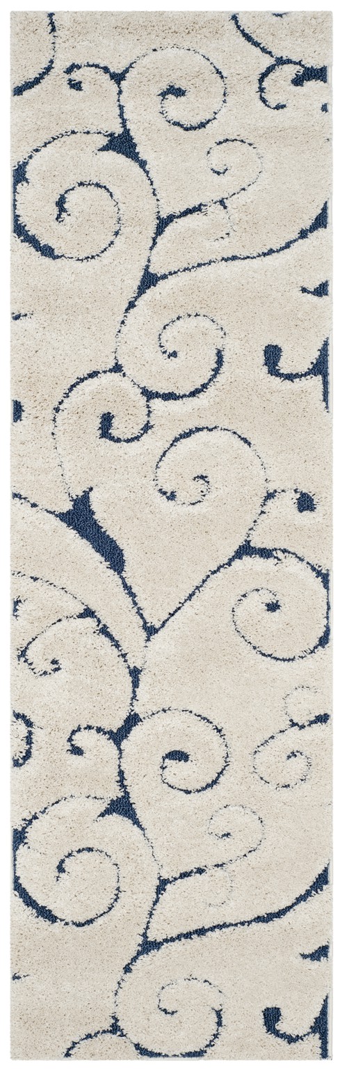 Safavieh Shaggy Indoor Woven Area Rug, Florida Shag Collection, SG455, in Cream & Blue, 69 X 213 cm - 