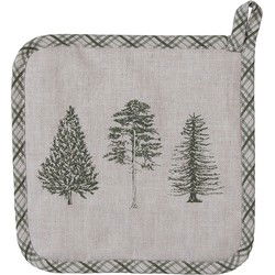 Clayre & Eef Pannenlap  20x20 cm Beige Groen Katoen Vierkant Dennenbomen