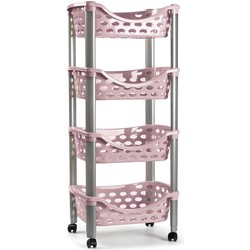 Plasticforte Trolley wieltjes - 4-laags - roze - kunststof - 40x88cm - Opberg trolley