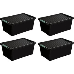 Opslagbox met deksel kunststof 60 liter 58 x 39 x 35 cm zwart 4x stuks - Opbergbox