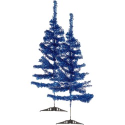 2x stuks kleine ijsblauwe kerstbomen van 90 cm - Kunstkerstboom