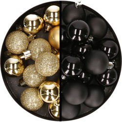 36x stuks kunststof kerstballen goud en zwart 3 en 4 cm - Kerstbal