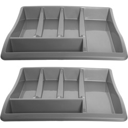 Bestekbak/keuken organizer - 2x - 5-vaks - Grijs - 39 x 39 x 6 cm - Bestekbakken