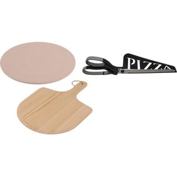 Pizzabak set pizzasteen 33 cm met houten schep en pizzaschaar - Pizzascheppen