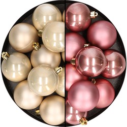 24x stuks kunststof kerstballen mix van champagne en velvet roze 6 cm - Kerstbal