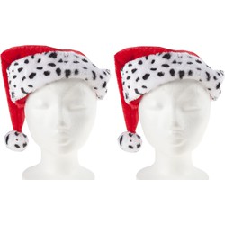 2x stuks kerstmutsen rood met dalmatier print voor volwassenen 30 x 40 cm - Kerstmutsen