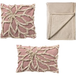 Dutch Decor VOORDEELSET   OH MY DEER - Set van 2 kussens en 1 plaid - roze & beige | Livia + Charlie - Dutch Decor