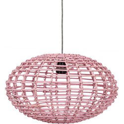 Pompoen hanglamp van rotan in het roze.