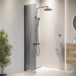 Badplaats Douchewand Rizani 40 x 200 cm - Zwart – Getint Rookglas Inloopdouche 8 mm Veiligheidsglas