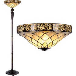 LumiLamp Tiffany Vloerlamp  Ø 41x179 cm Bruin Beige Glas Driehoek Staande Lamp